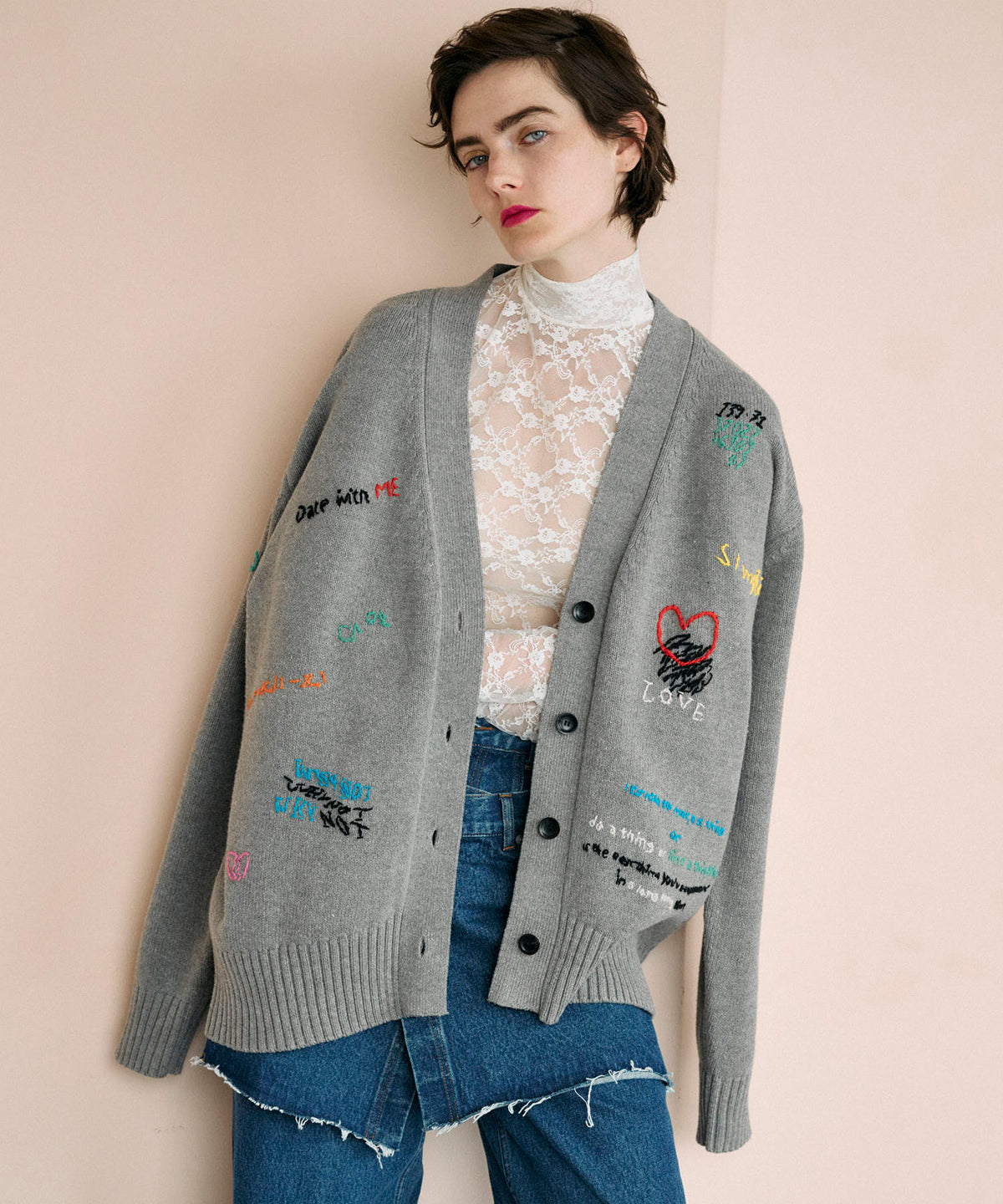 Life Word Embroidery Knit Cardigan