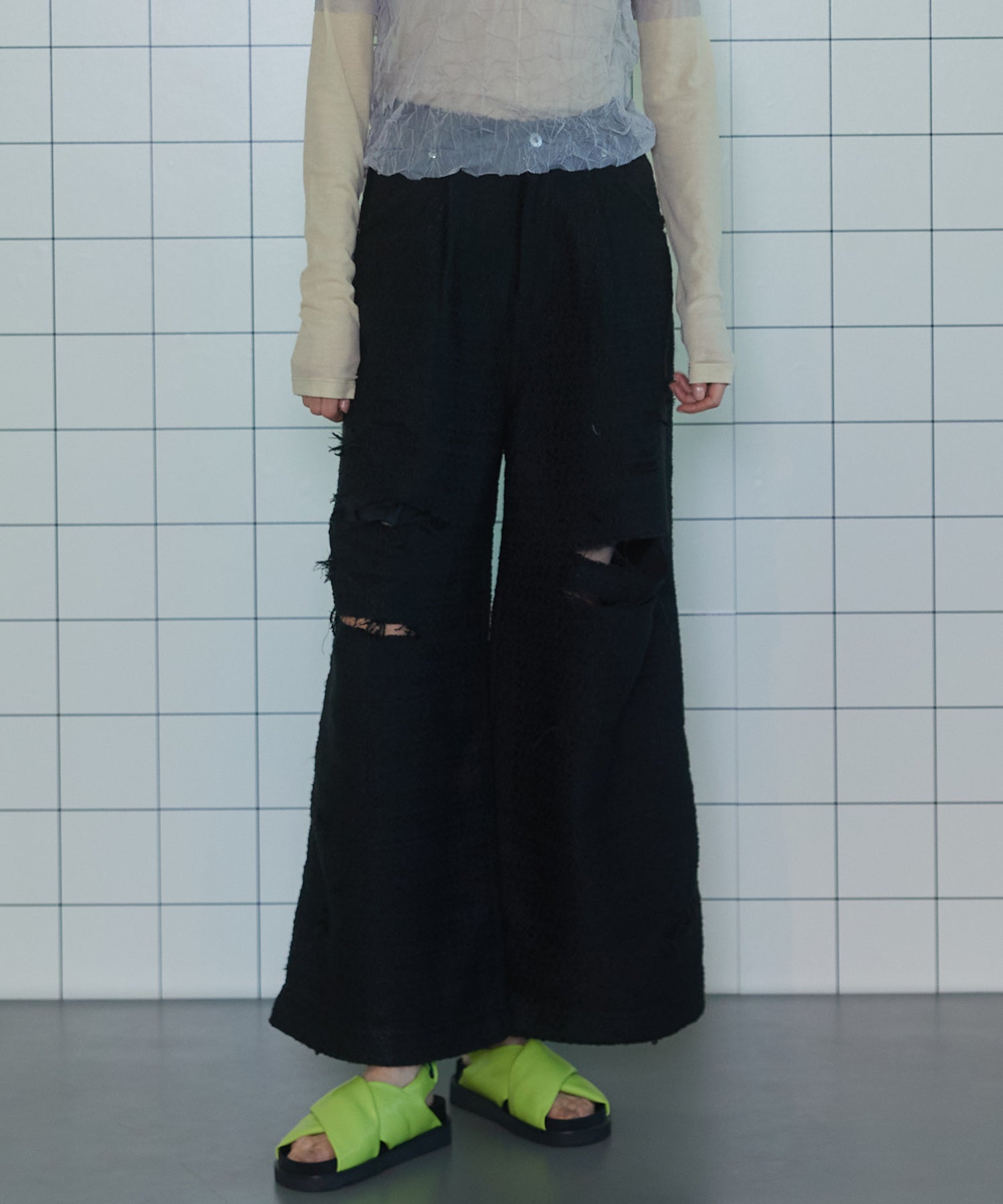 【SALE】Tweed Distressed Wide Pants