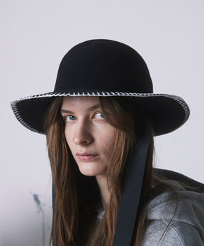 Rabbit Wool Embroidery Long Brim Hat