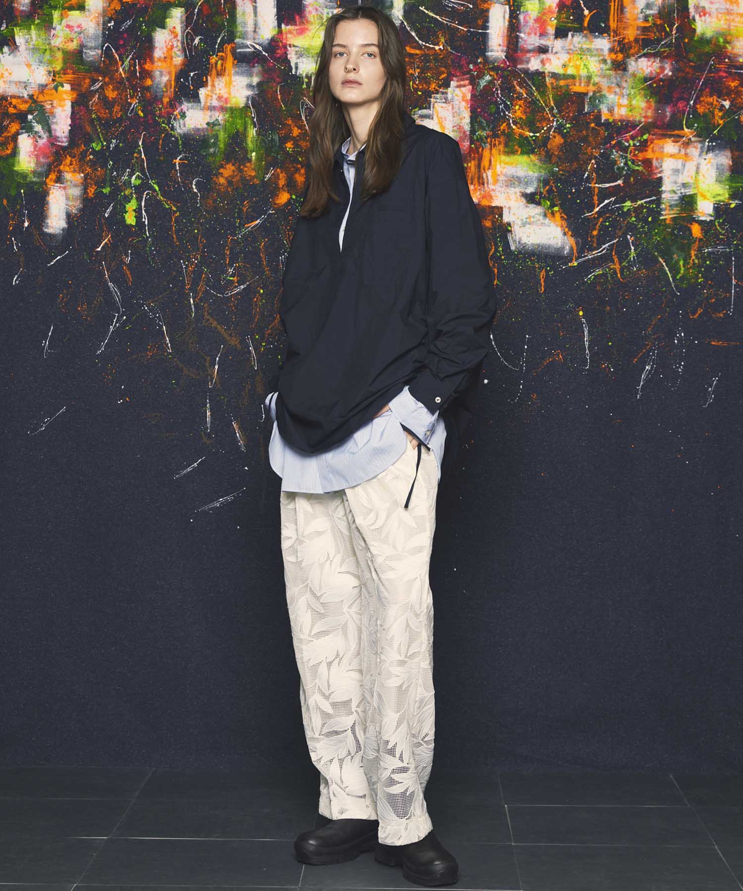 Flower Embroidery See-Through Wide Pants