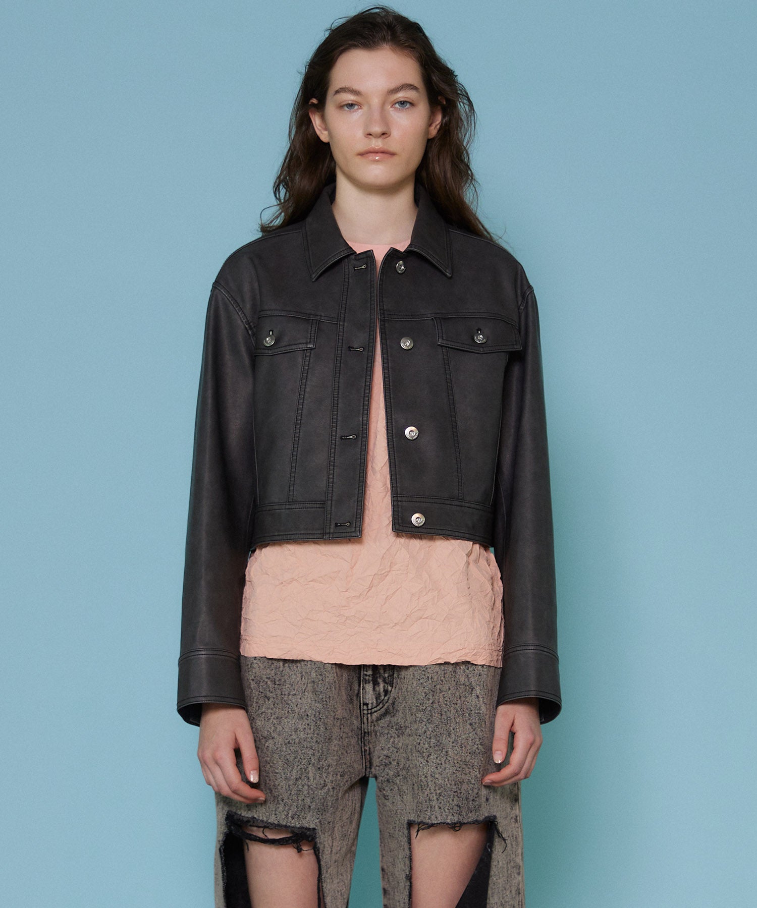 Washed Vegan Leather Short Length Blouson