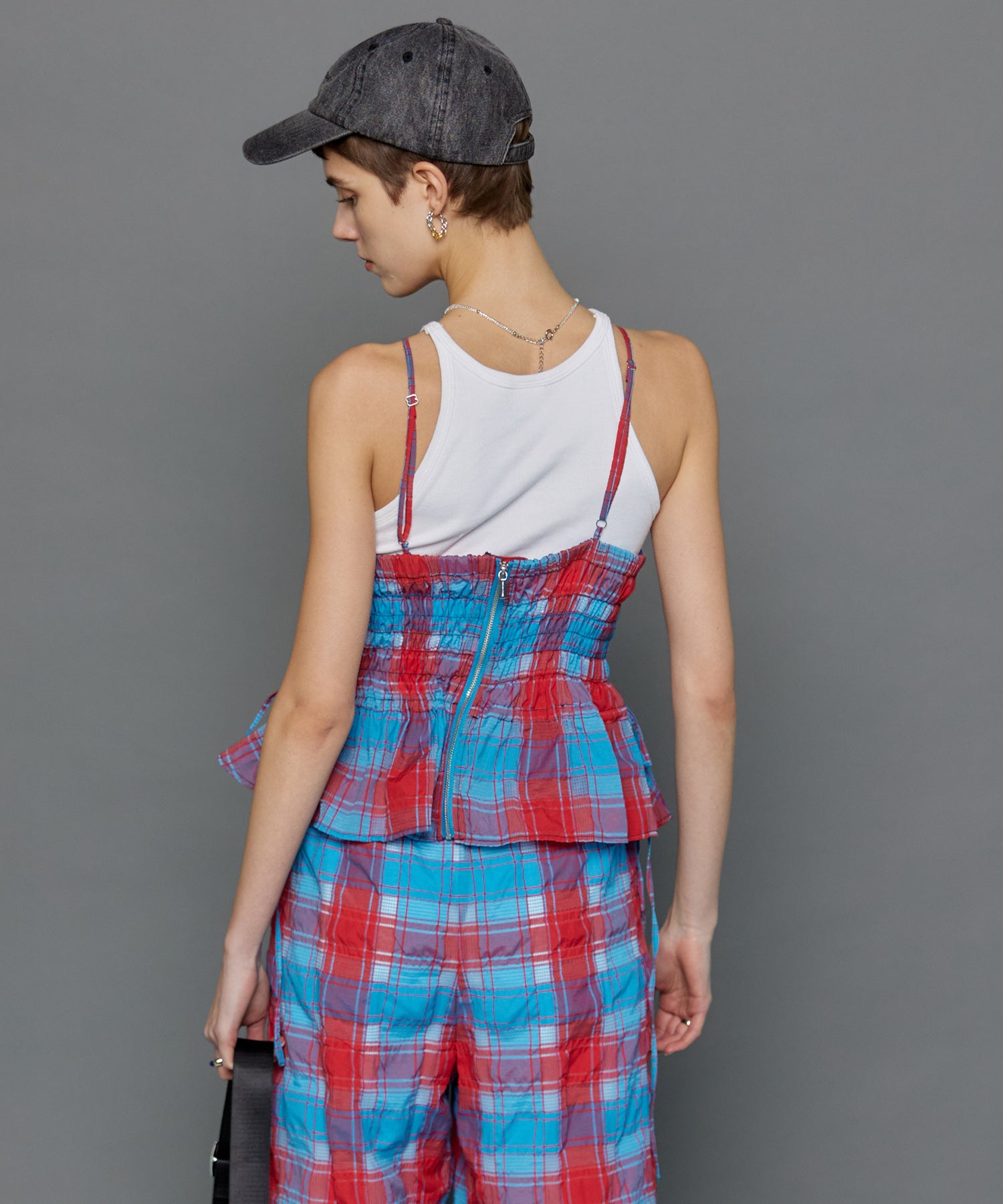 Checked Shirring Bustier