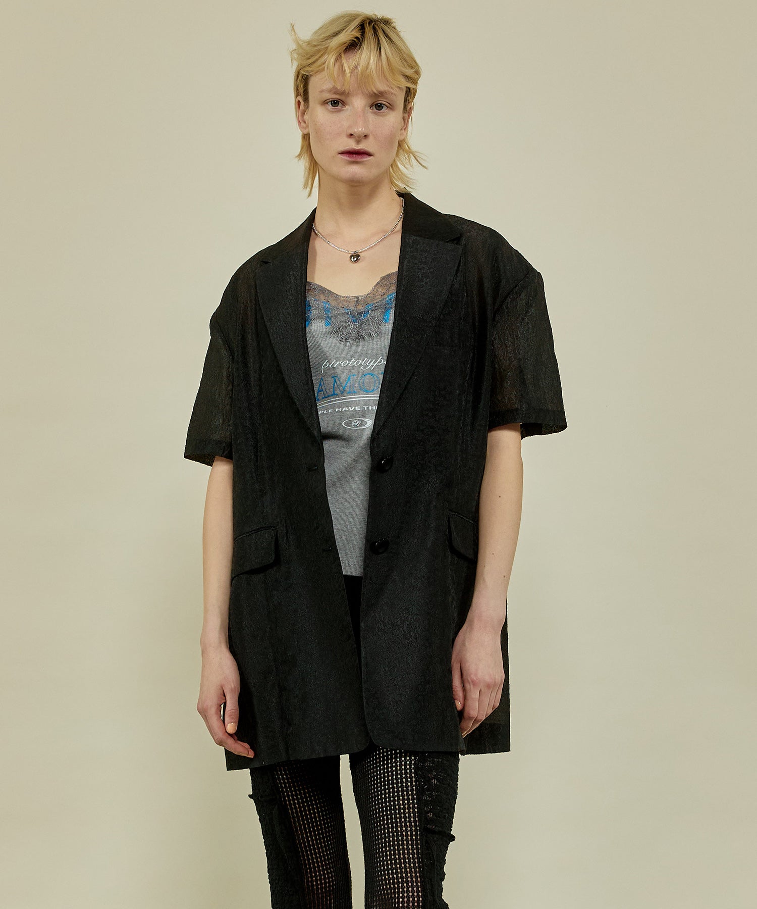 Sheer Jacquard Oversized Jacket