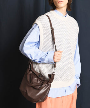 【EX】Vegan Leather Effect Shoulder Drawstring Bag