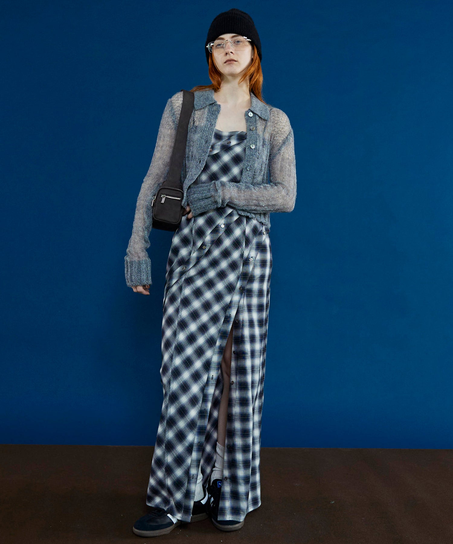 【PRE-ORDER】Button Slit Checkered Camisole Maxidresses