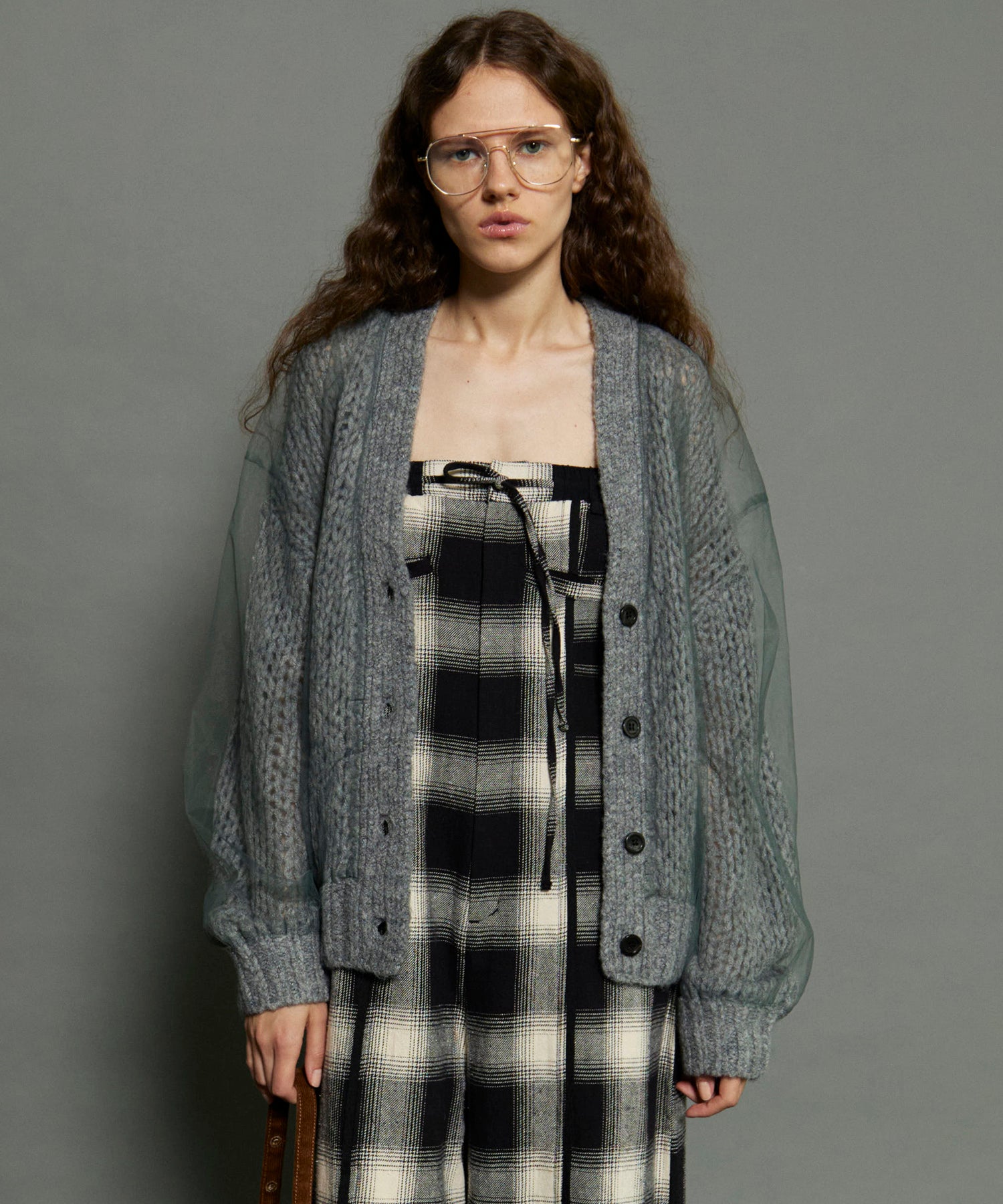 Tulle Layered Low Gauge Reversible Knit Cardigan