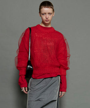 Tulle Layered Low Gauge Reversible Knit Pullover