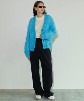 Tulle Layered Low Gauge Reversible Knit Cardigan