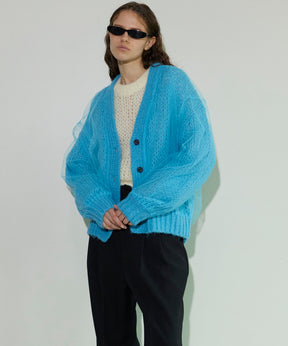 Tulle Layered Low Gauge Reversible Knit Cardigan