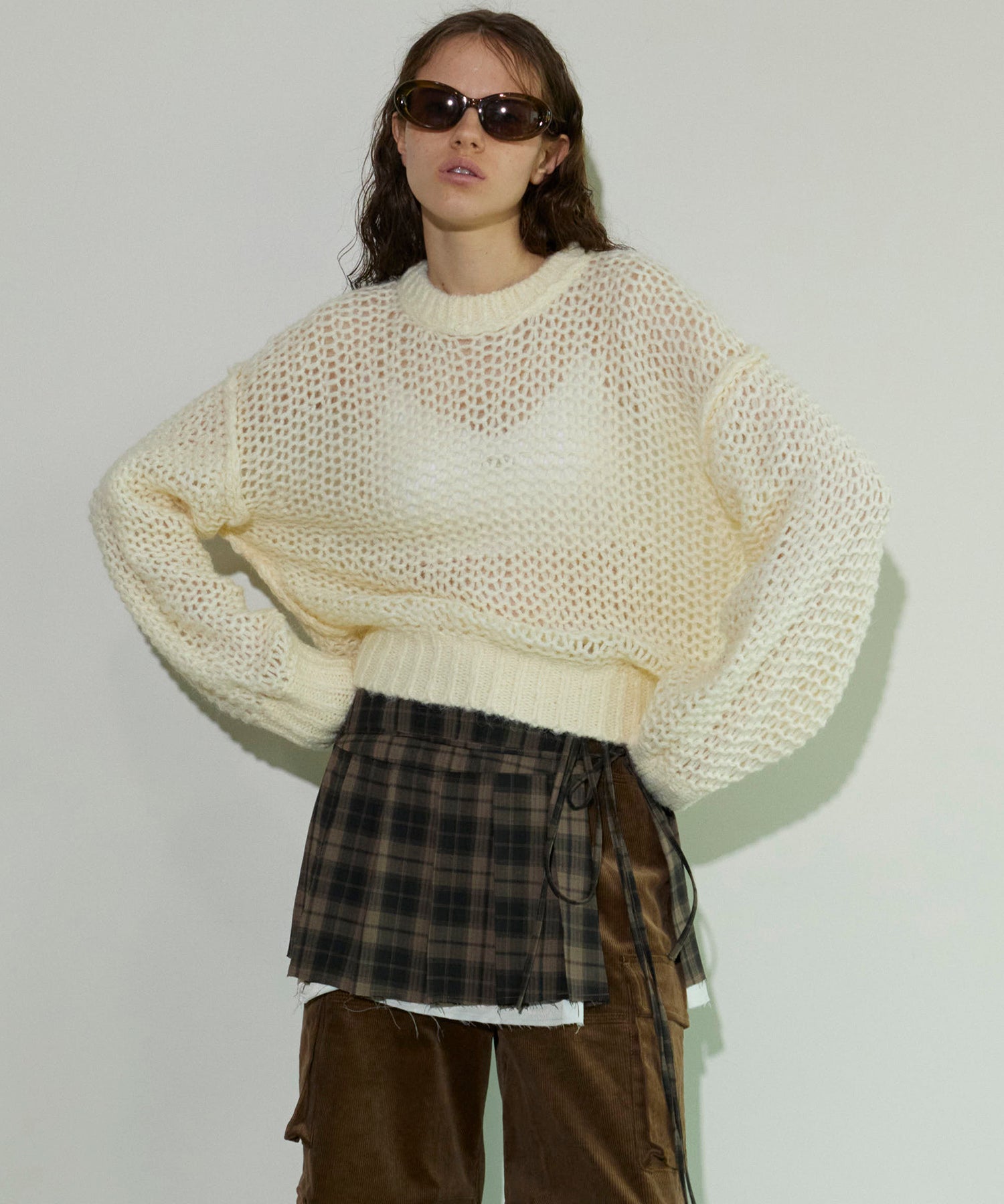 Tulle Layered Low Gauge Reversible Knit Pullover