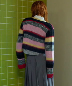 Multi Border Short Length Knit Cardigan