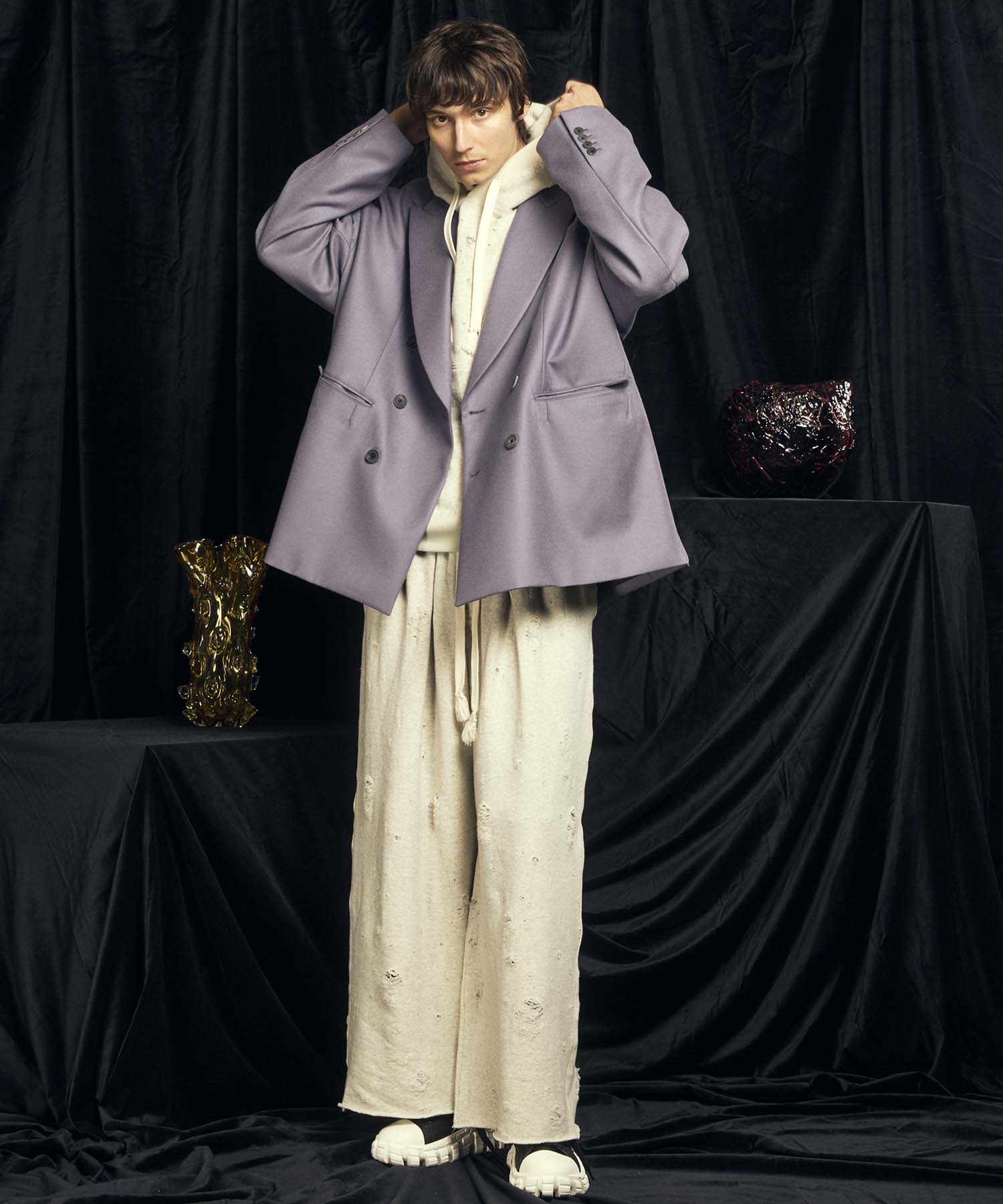 【Italian Dead Stock Fabric】Peaked Lapel Prime-Over Double Breasted Jacket