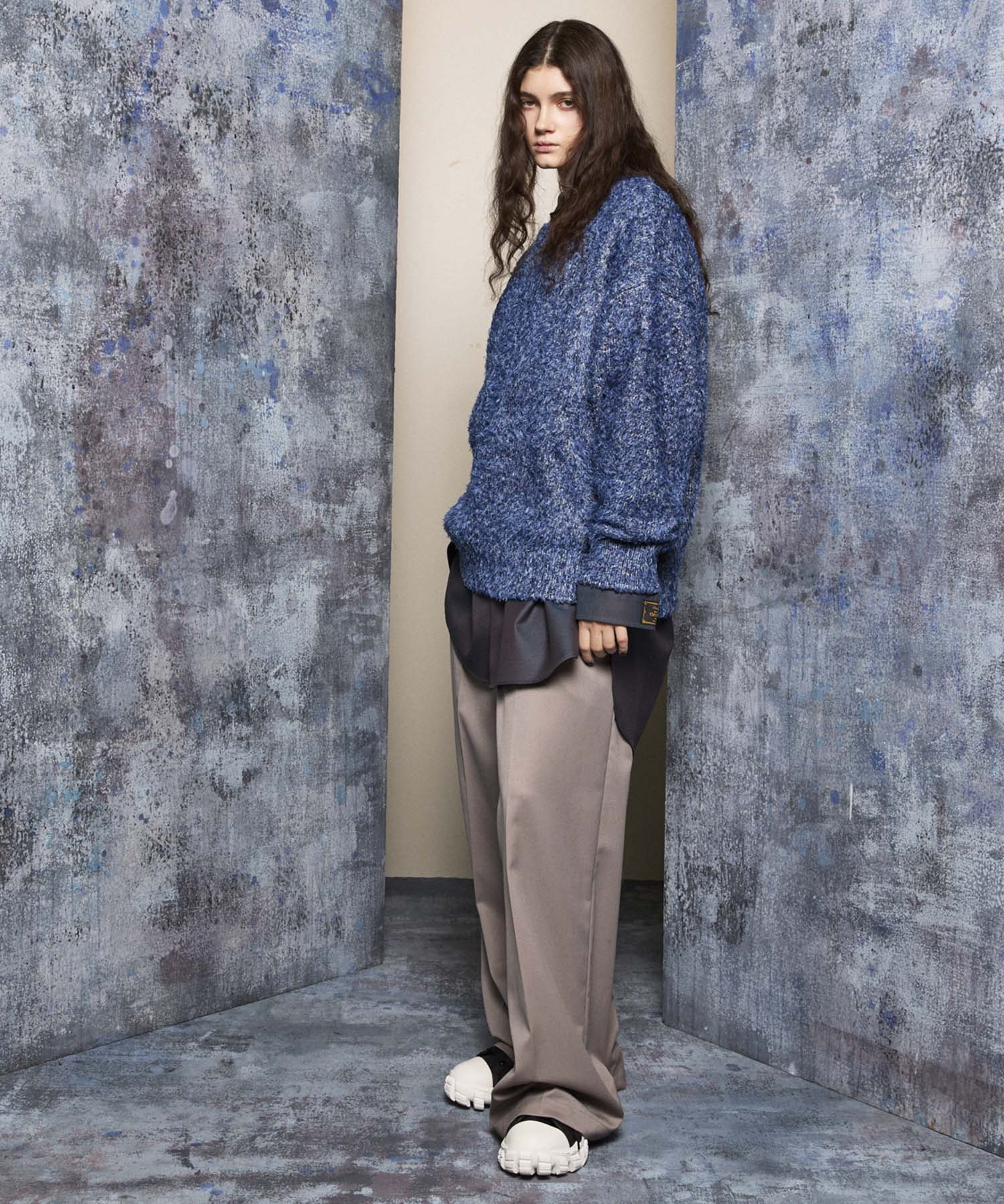 【24AW PRE-ORDER】Prime-Over Mixed Color Shaggy Crew Neck Knit Pullover