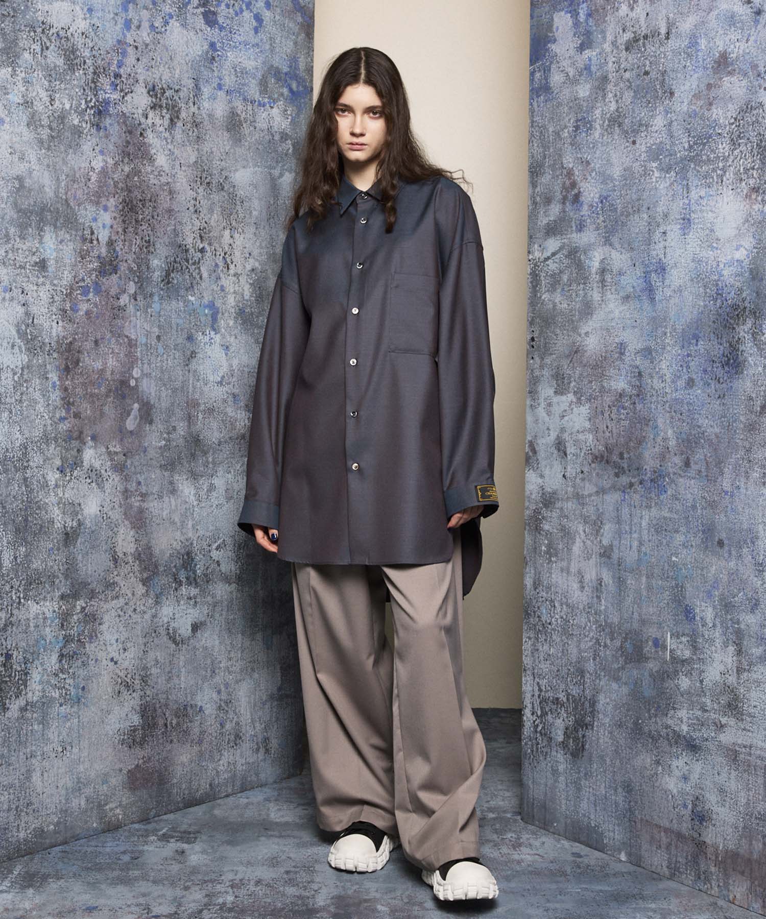 Wool Mix Continuous Tow-Tuck Wide Pants