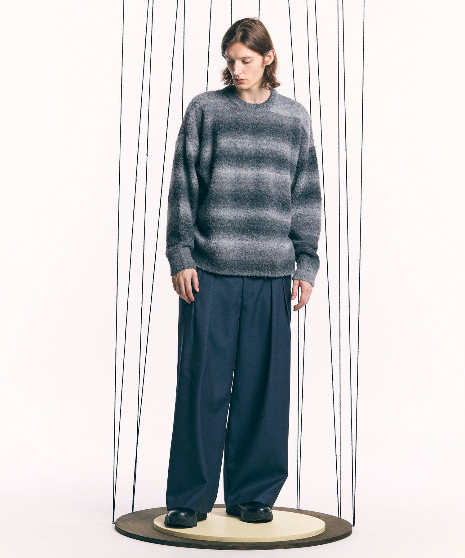 【24AW PRE-ORDER】MOKOMOKO Gradation Border Prime-Over Crew Neck Knit Pullover