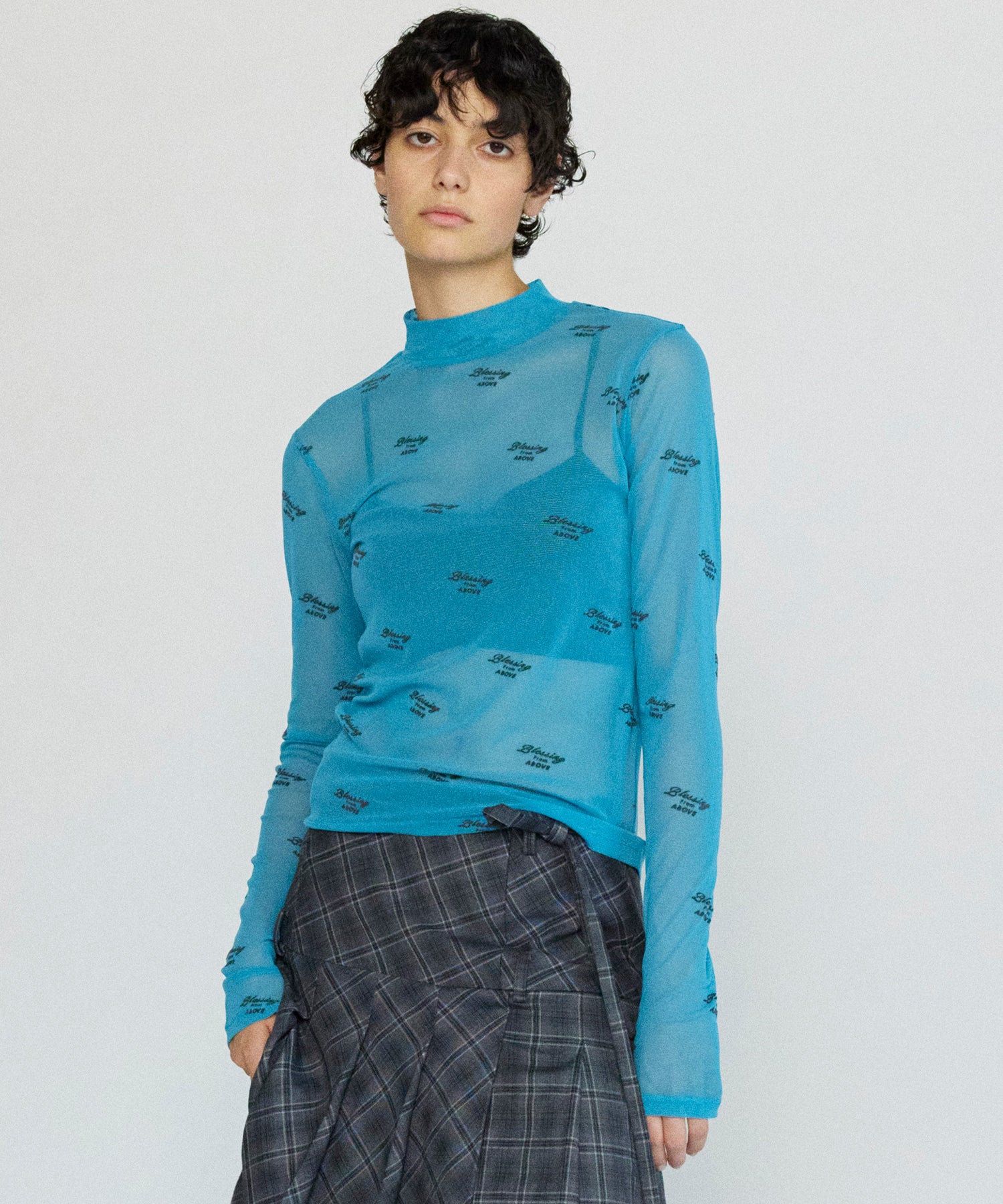 BLESSING Flocky Print Turtleneck Tops