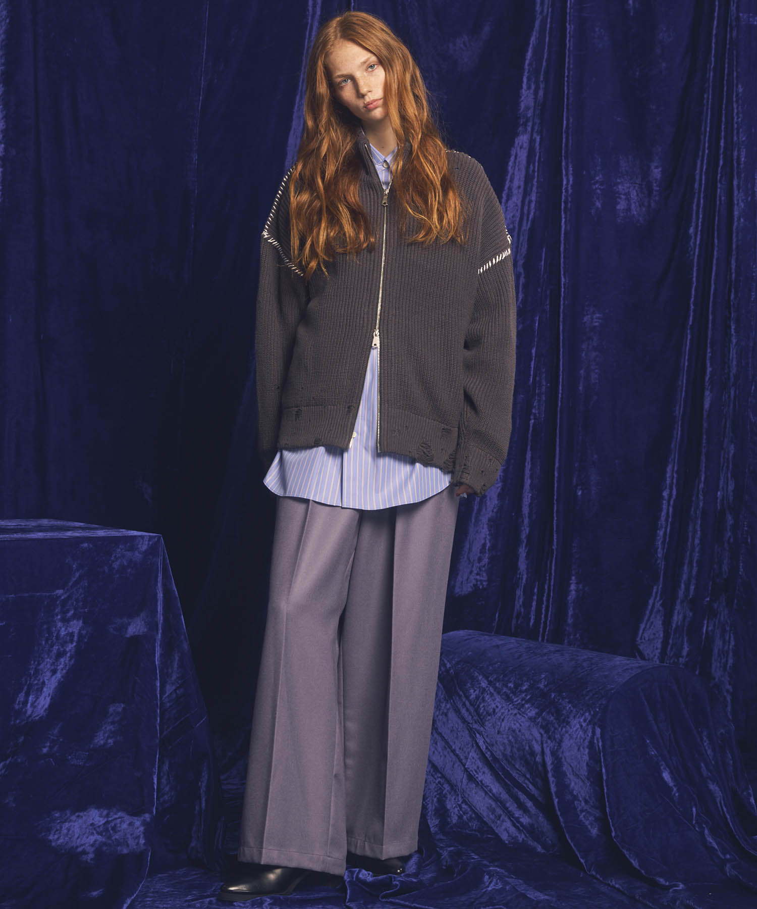 【Italian Dead Stock Fabric】Two-Tuck Wide Pants