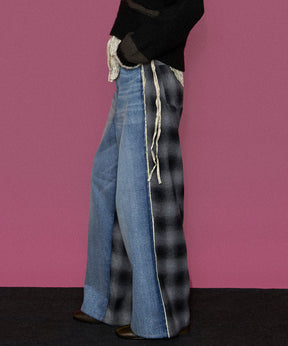 【24WINTER PRE-ORDER】Plaid Pattern Bicolor Denim Pants