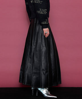 【24WINTER PRE-ORDER】Tack Pleats Vegan Leather Long Skirt