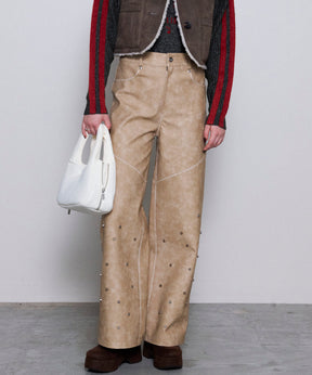 【24WINTER PRE-ORDER】Studs Vegan Leather Straight Pants