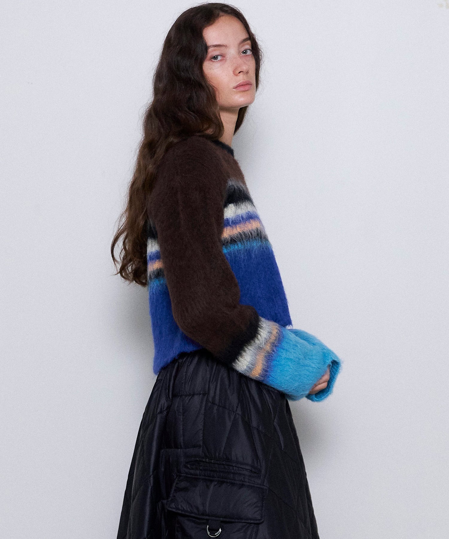 【24WINTER PRE-ORDER】Multi Border Short Length Knit Tops