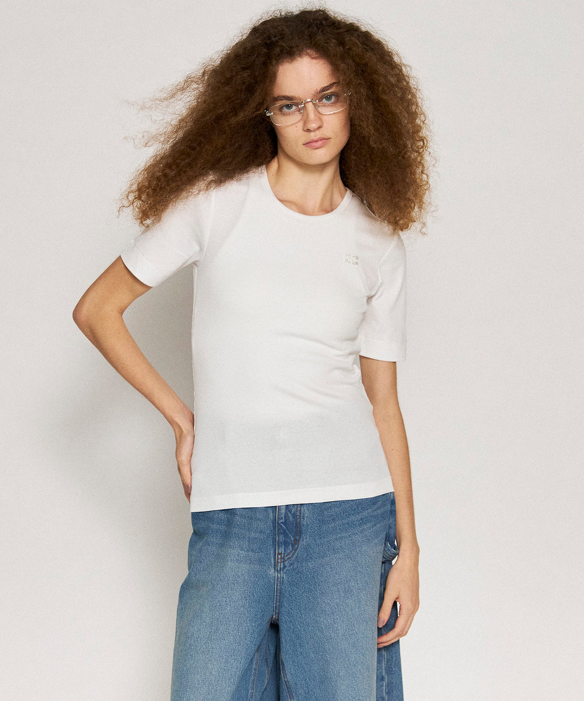 【GANNI】Soft Cotton Rib Short Sleeve T-shirt