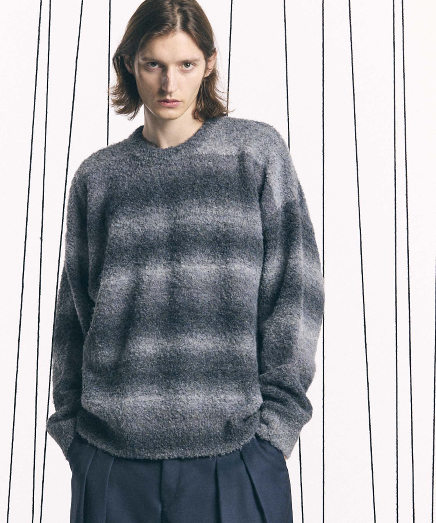 【24AW PRE-ORDER】MOKOMOKO Gradation Border Prime-Over Crew Neck Knit Pullover