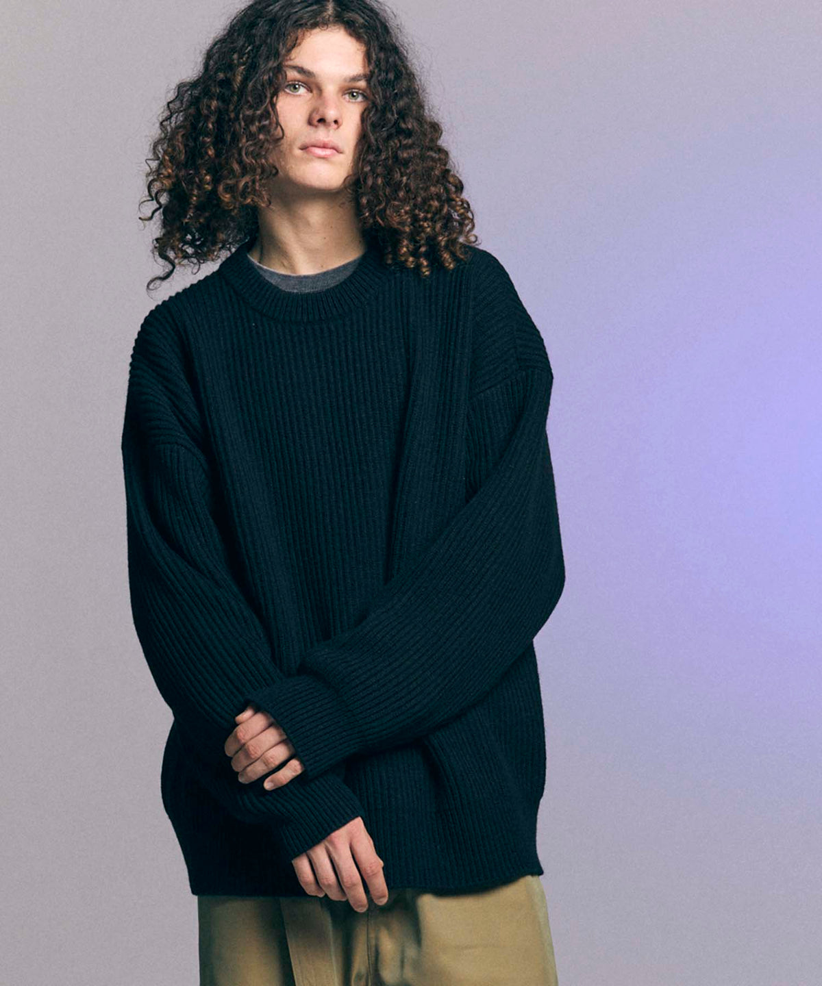 Prime-Over  Rib Crew Neck Knit Pullover