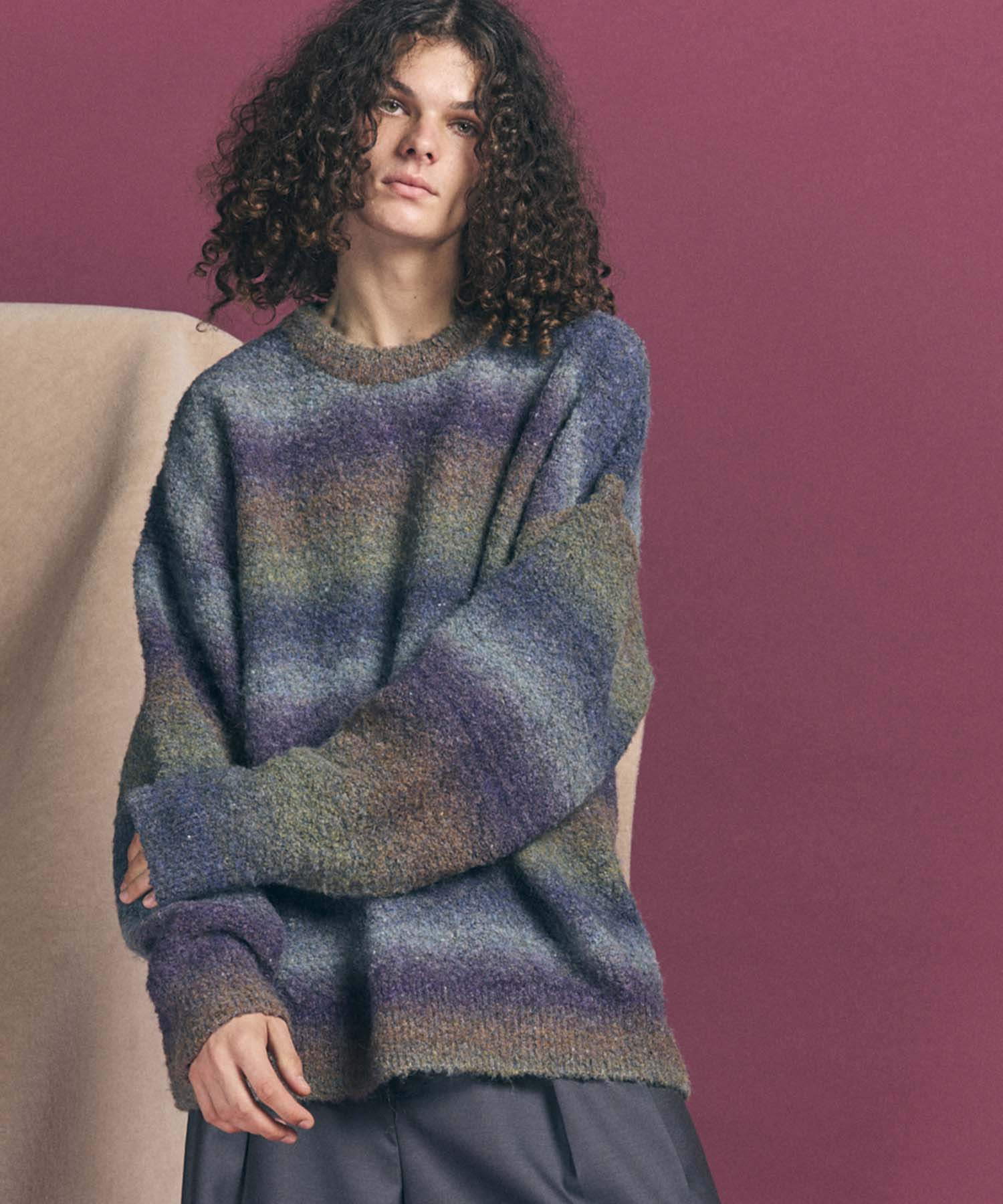 【24AW PRE-ORDER】MOKOMOKO Gradation Border Prime-Over Crew Neck Knit Pullover