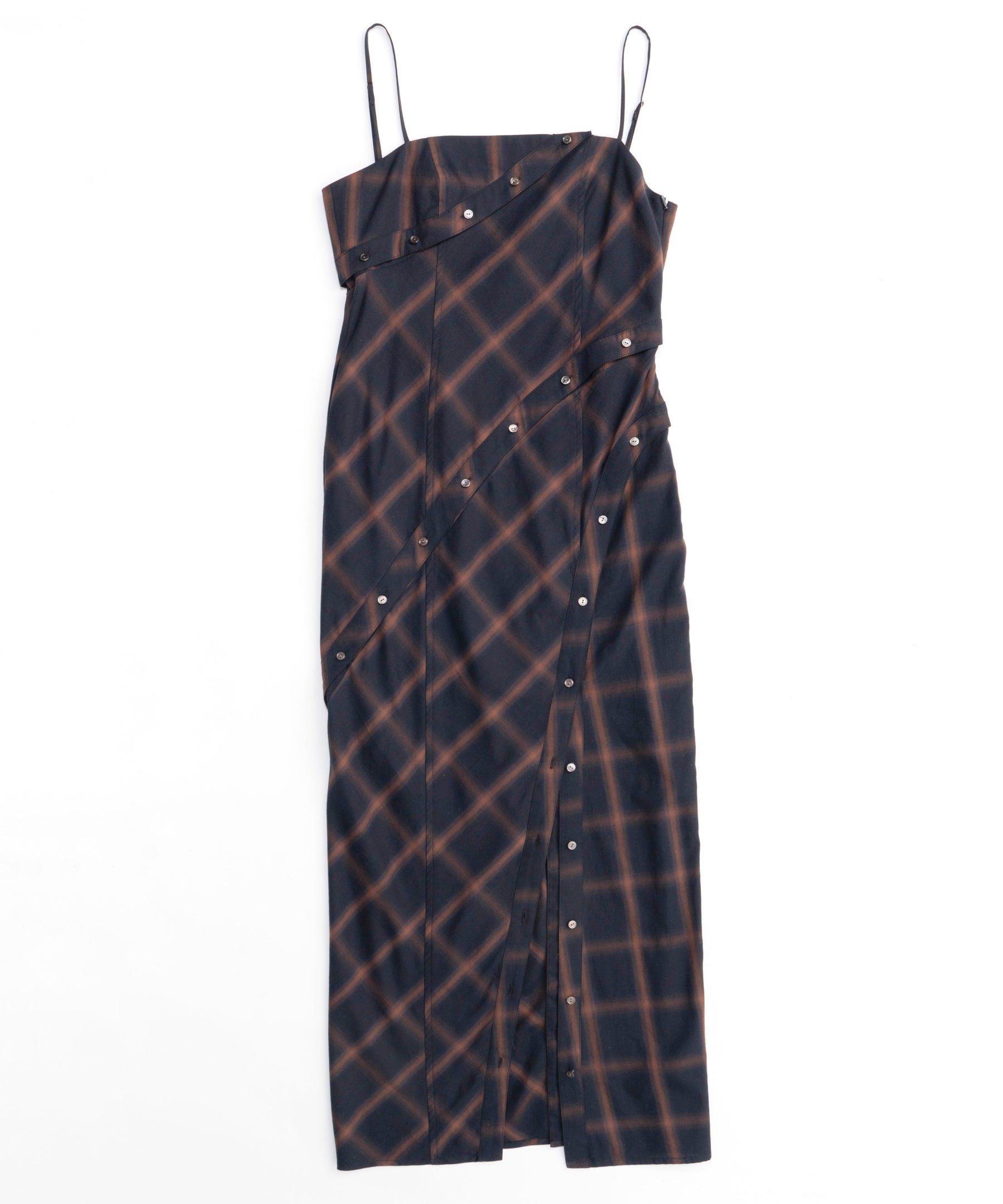 【PRE-ORDER】Button Slit Checkered Camisole Maxidresses