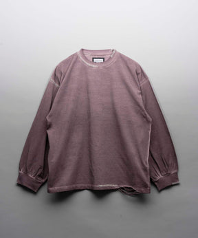 Embroidery Damage Over-Dye Crew Neck Long-Sleeve T-Shirts