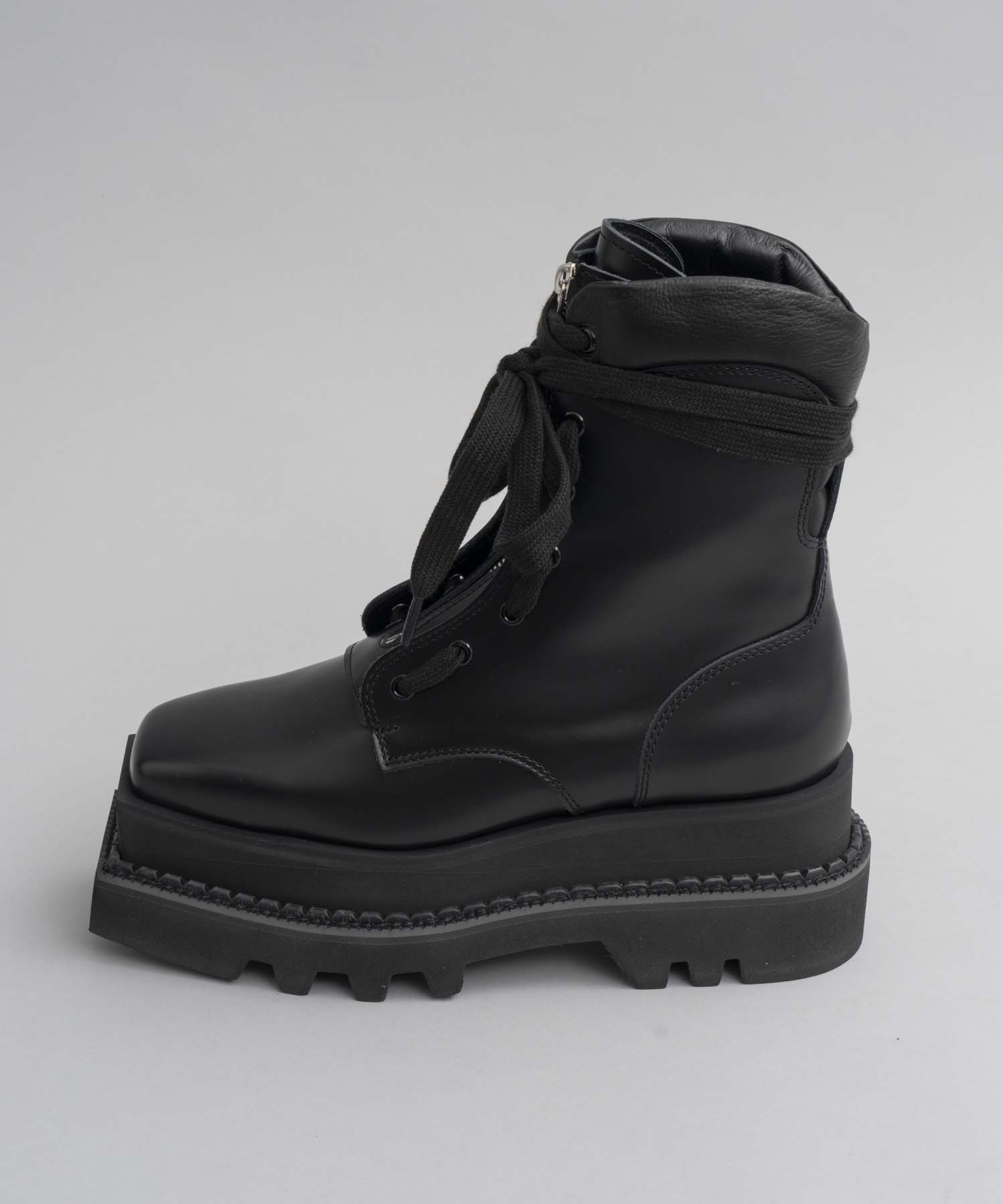 【SPECIAL SHOES FACTORY COLLABORATION】Italian Vibram Square Sole Front Zip Long Boots Made In TOKYO