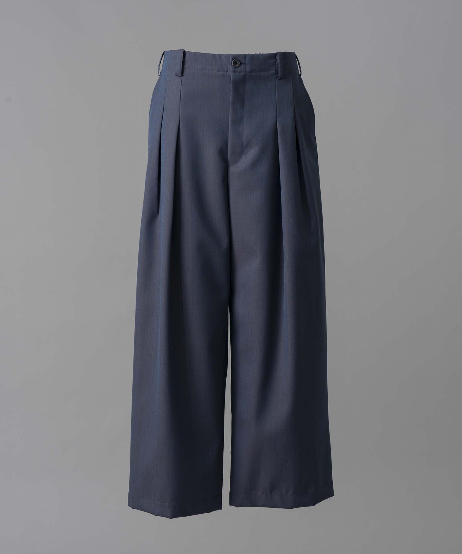 4 Colors Chambray Washable Wool Prime-Wide Two Tucks Pants