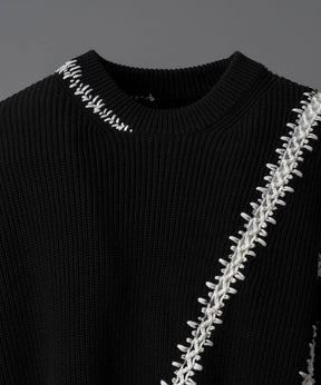 【24AW PRE-ORDER】Barbed Wire Embroidery Prime-Over Crew Neck Knit Pullover