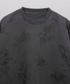 Prime-Over Tattoo Print Pigment Crew Neck Sweat Pullover