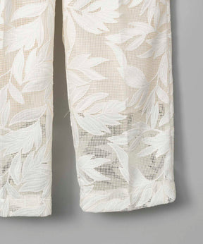 Flower Embroidery See-Through Wide Pants