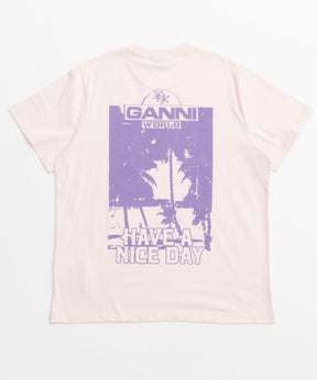 【GANNI】Basic Jersey Palm Tress Relaxed T-shirt