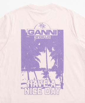 【GANNI】Basic Jersey Palm Tress Relaxed T-shirt