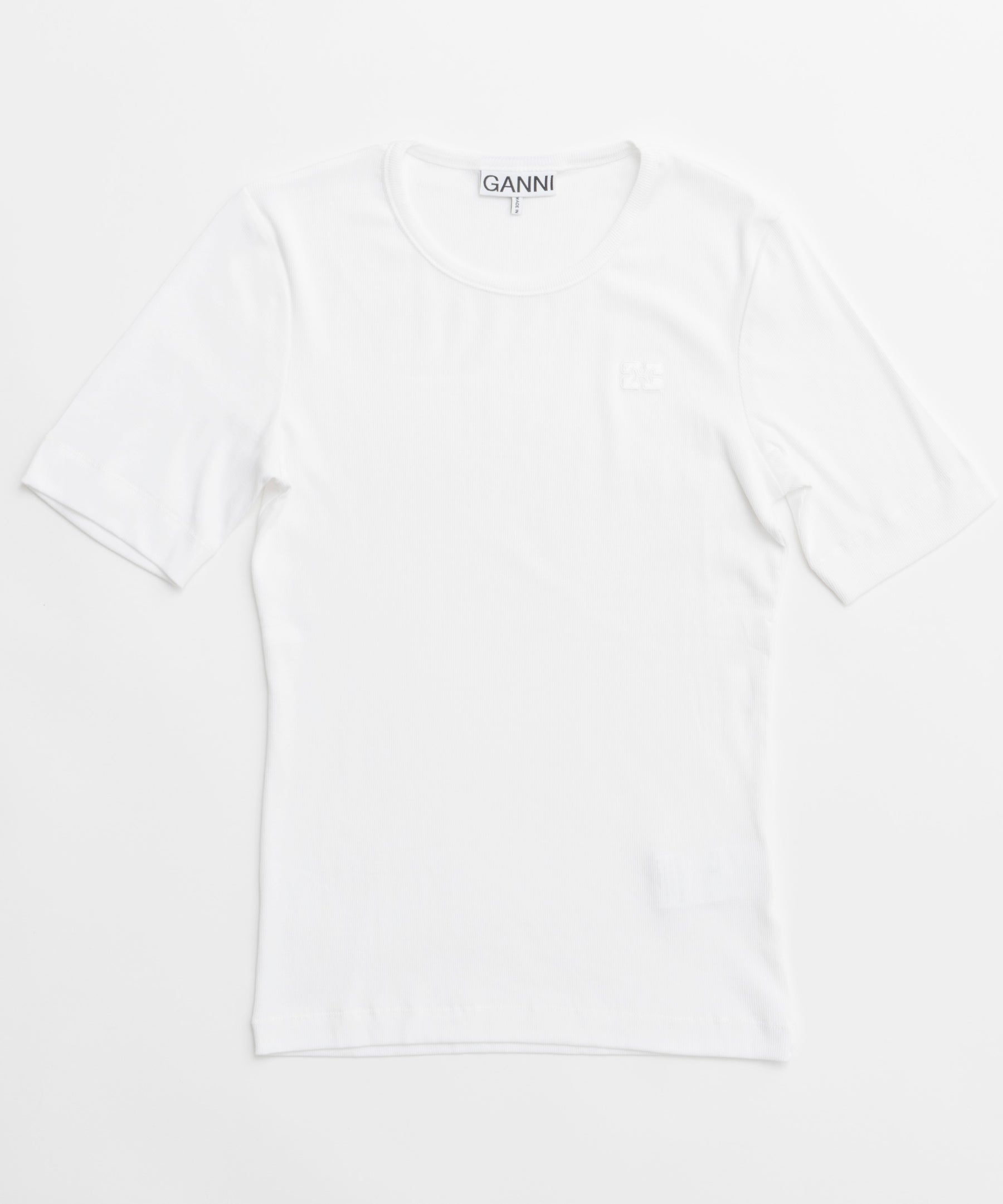 【GANNI】Soft Cotton Rib Short Sleeve T-shirt