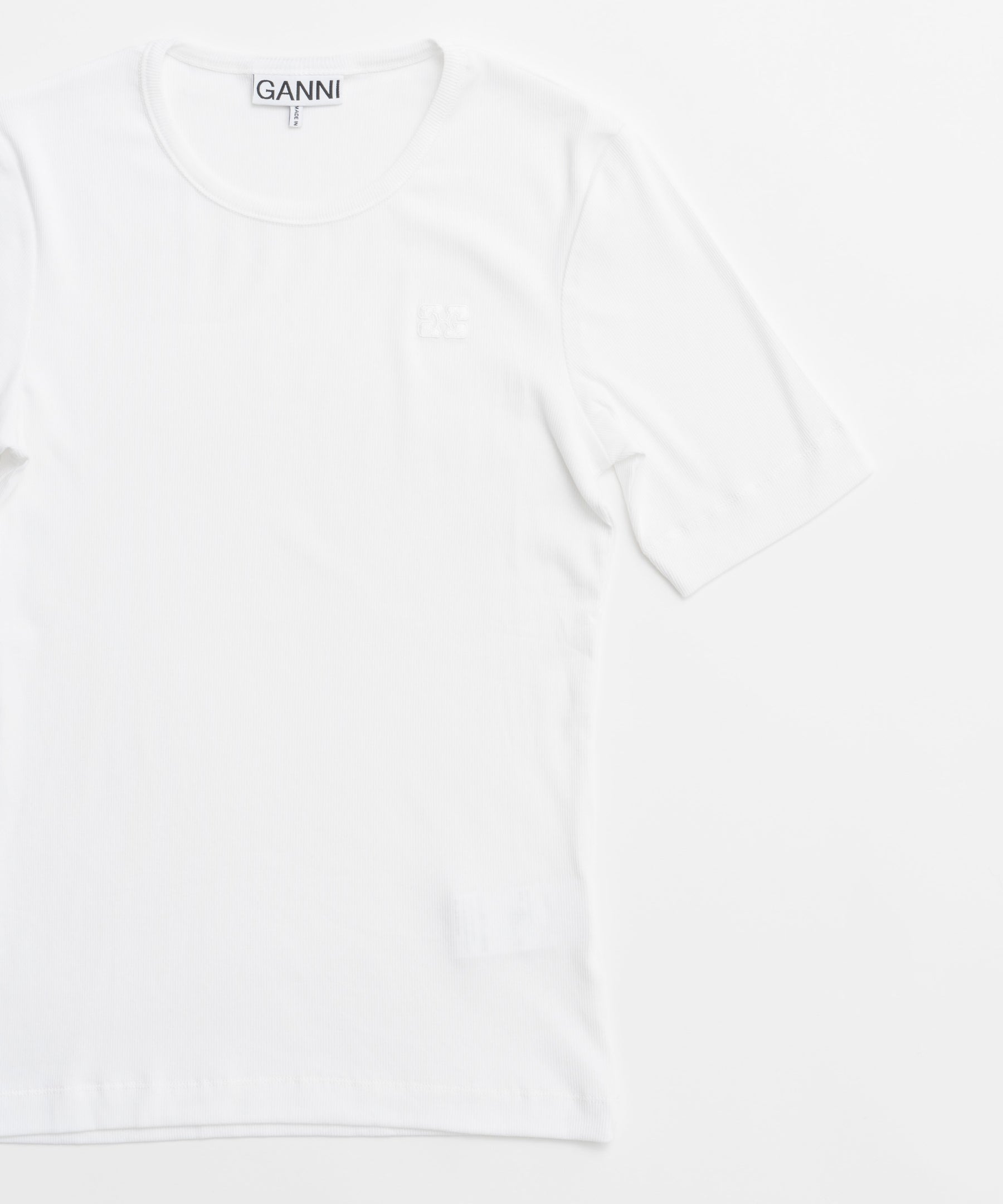 【GANNI】Soft Cotton Rib Short Sleeve T-shirt