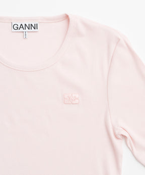 【GANNI】Soft Cotton Rib Short Sleeve T-shirt