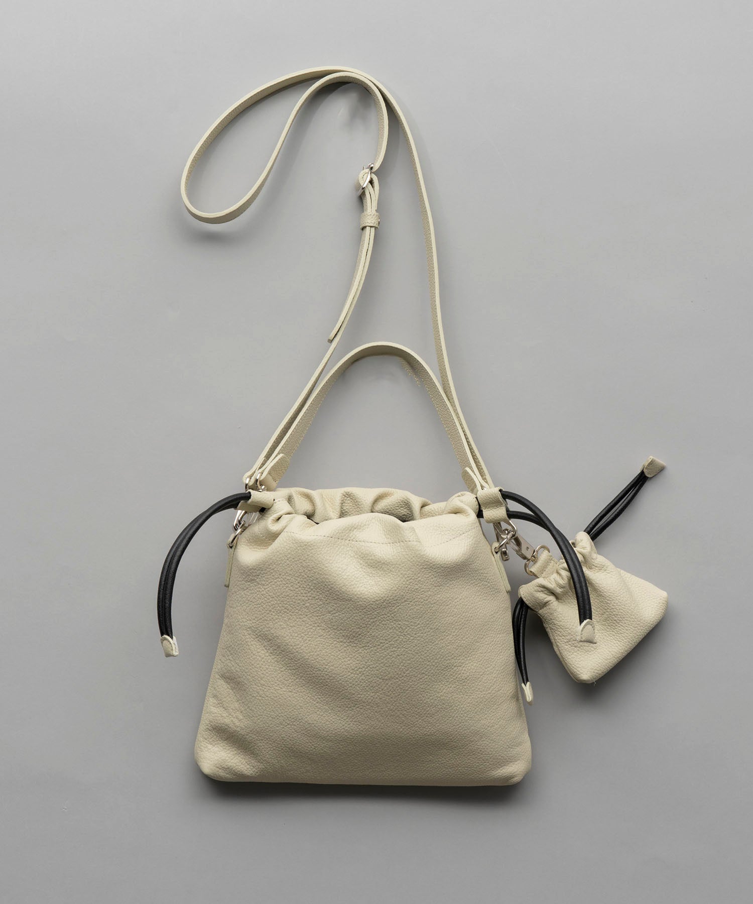 2WAY Drawstring Leather Shoulder Bag With Drawstring Charm