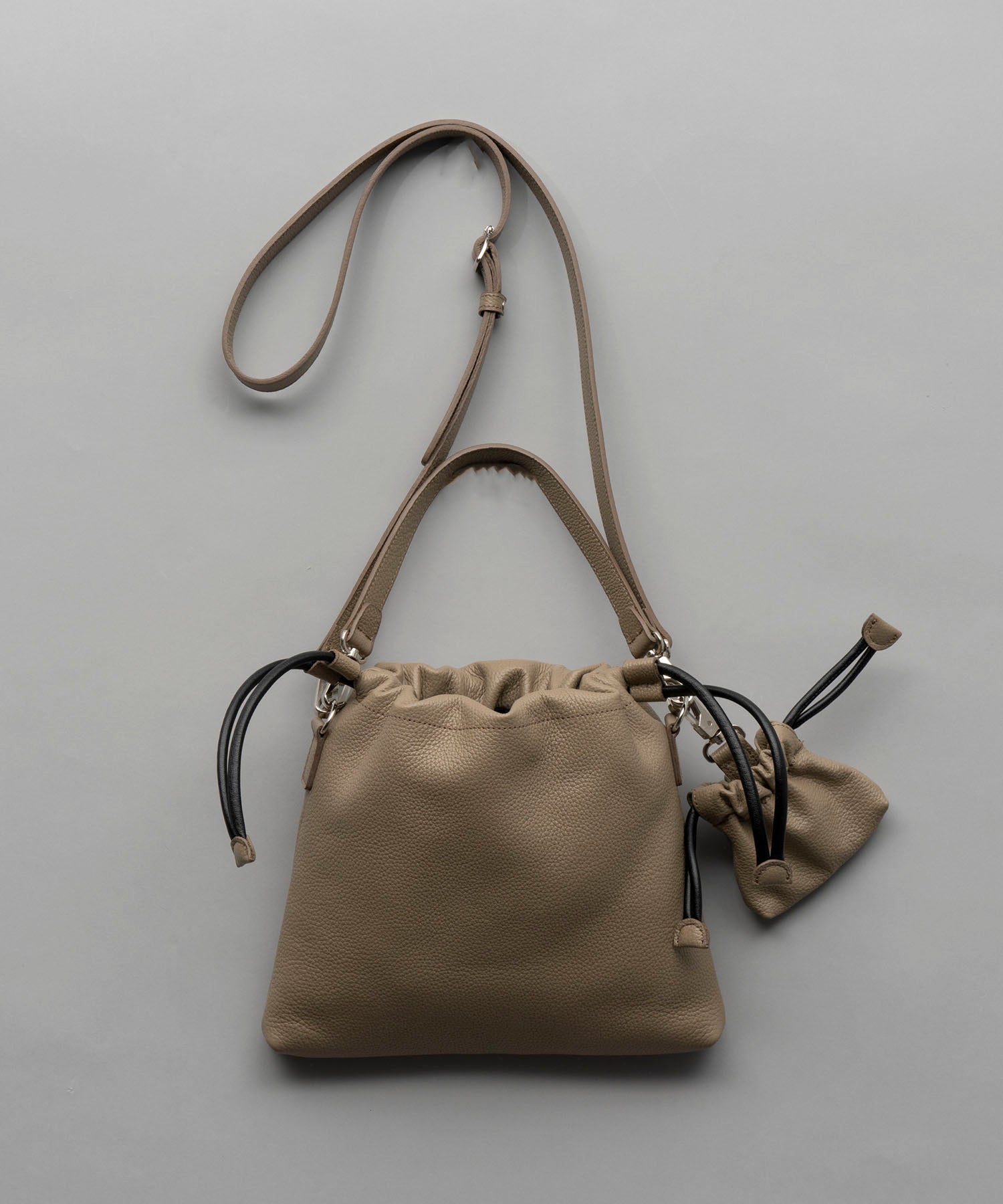 2WAY Drawstring Leather Shoulder Bag With Drawstring Charm