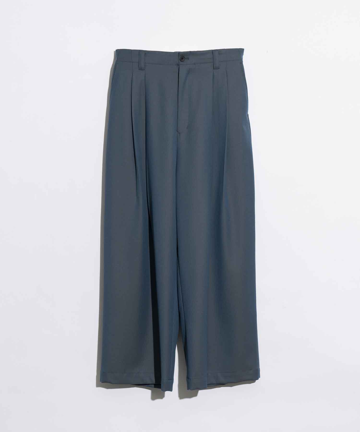 Wool Chambray Two-Tuck Wide Pants