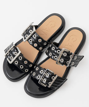 【GANNI】Feminine Buckle Two Strap Sandal Naplack