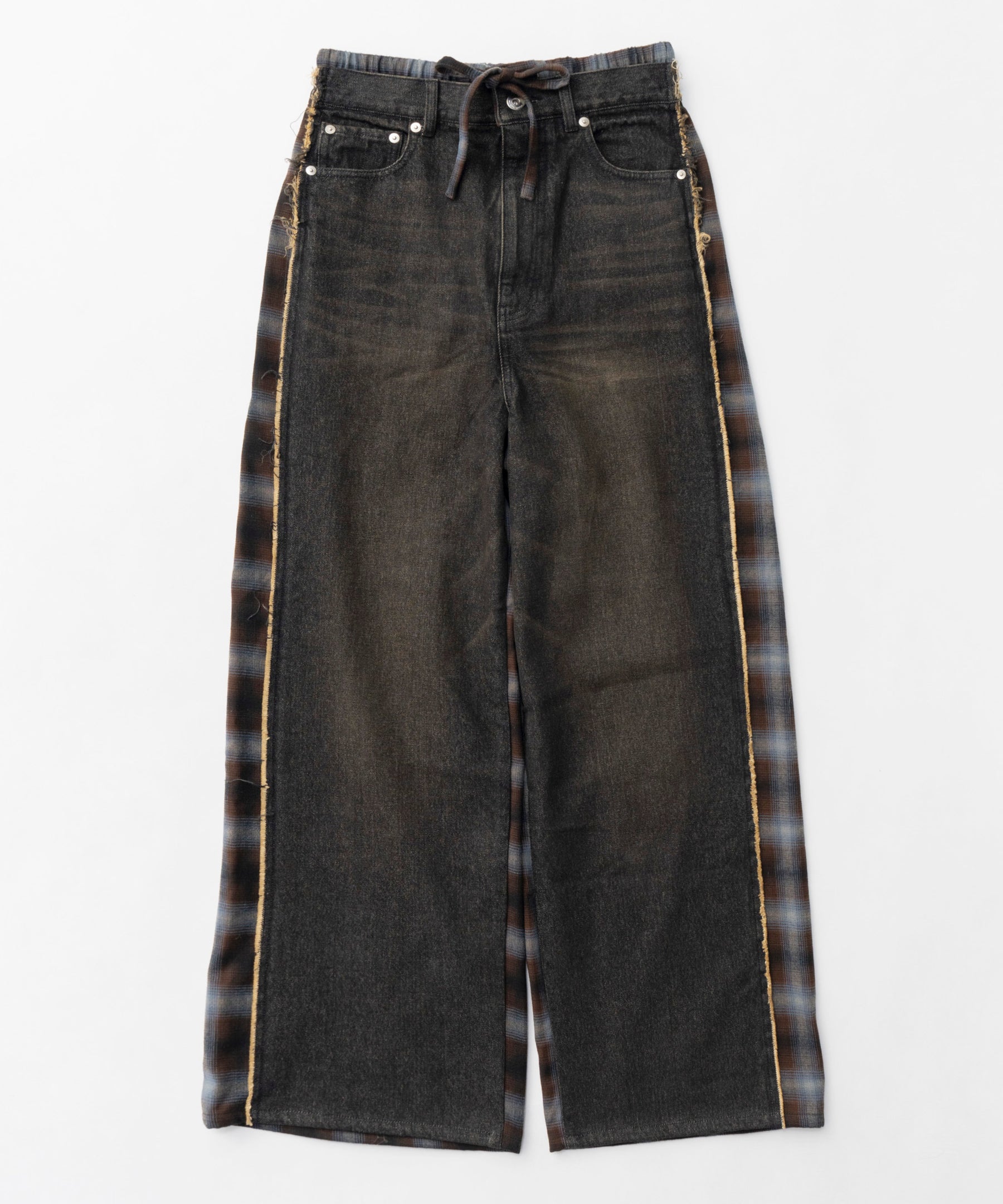 【24WINTER PRE-ORDER】Plaid Pattern Bicolor Denim Pants