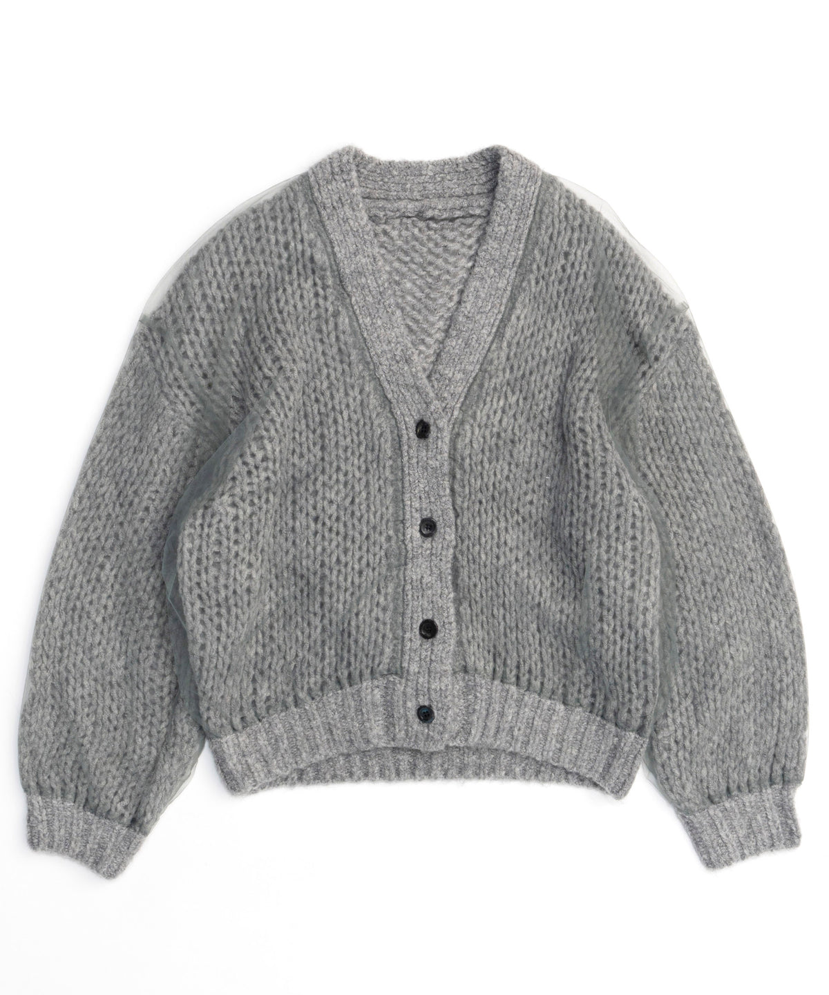 Tulle Layered Low Gauge Reversible Knit Cardigan