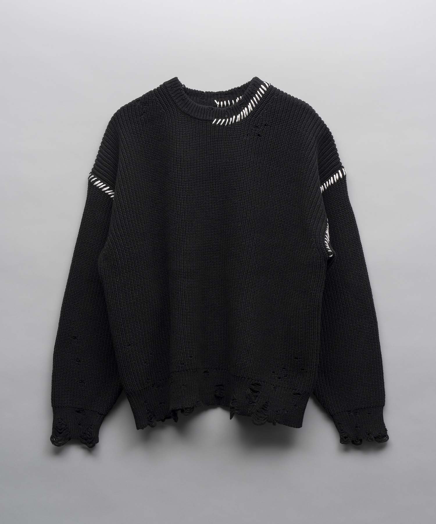 Embroidery Damage Prime-Over Crew Neck Knit Pullover