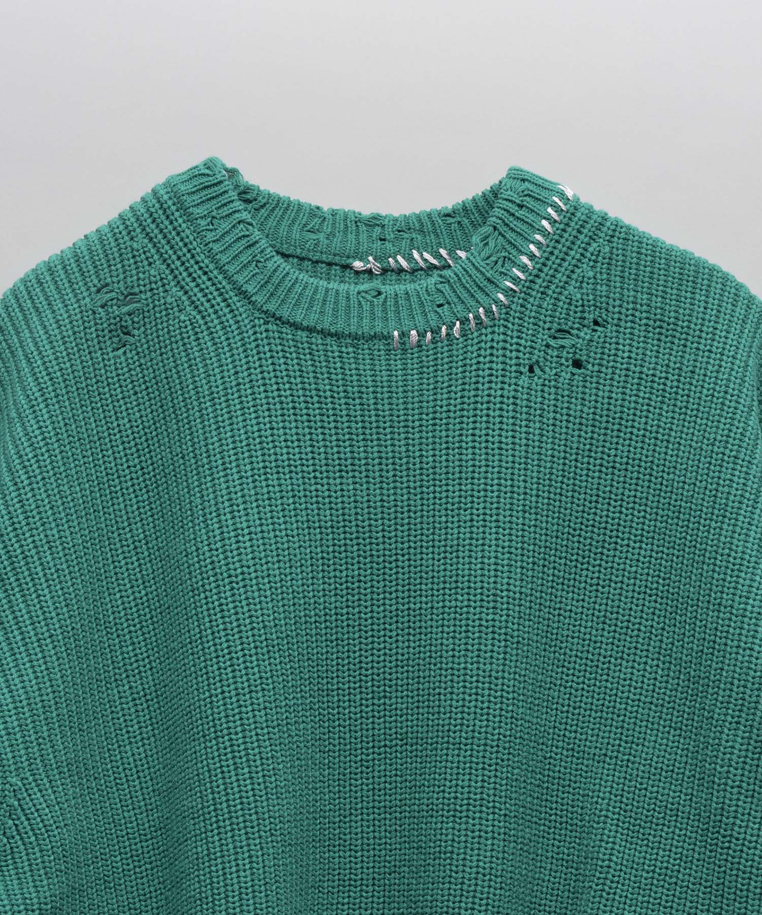 Embroidery Damage Prime-Over Crew Neck Knit Pullover