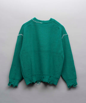 Embroidery Damage Prime-Over Crew Neck Knit Pullover